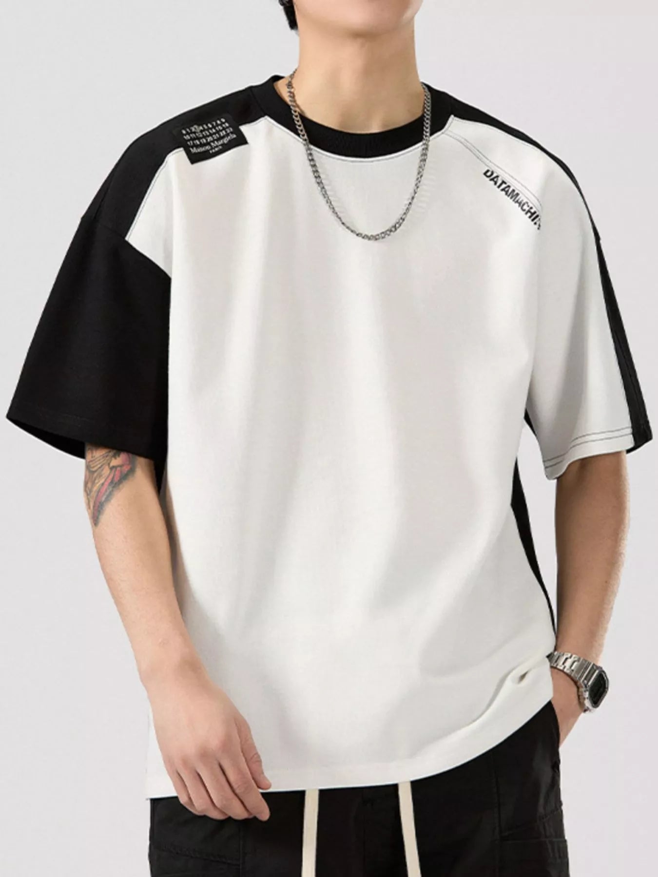 Men's Full Size Color Block Round Neck T-Shirt Plus Size