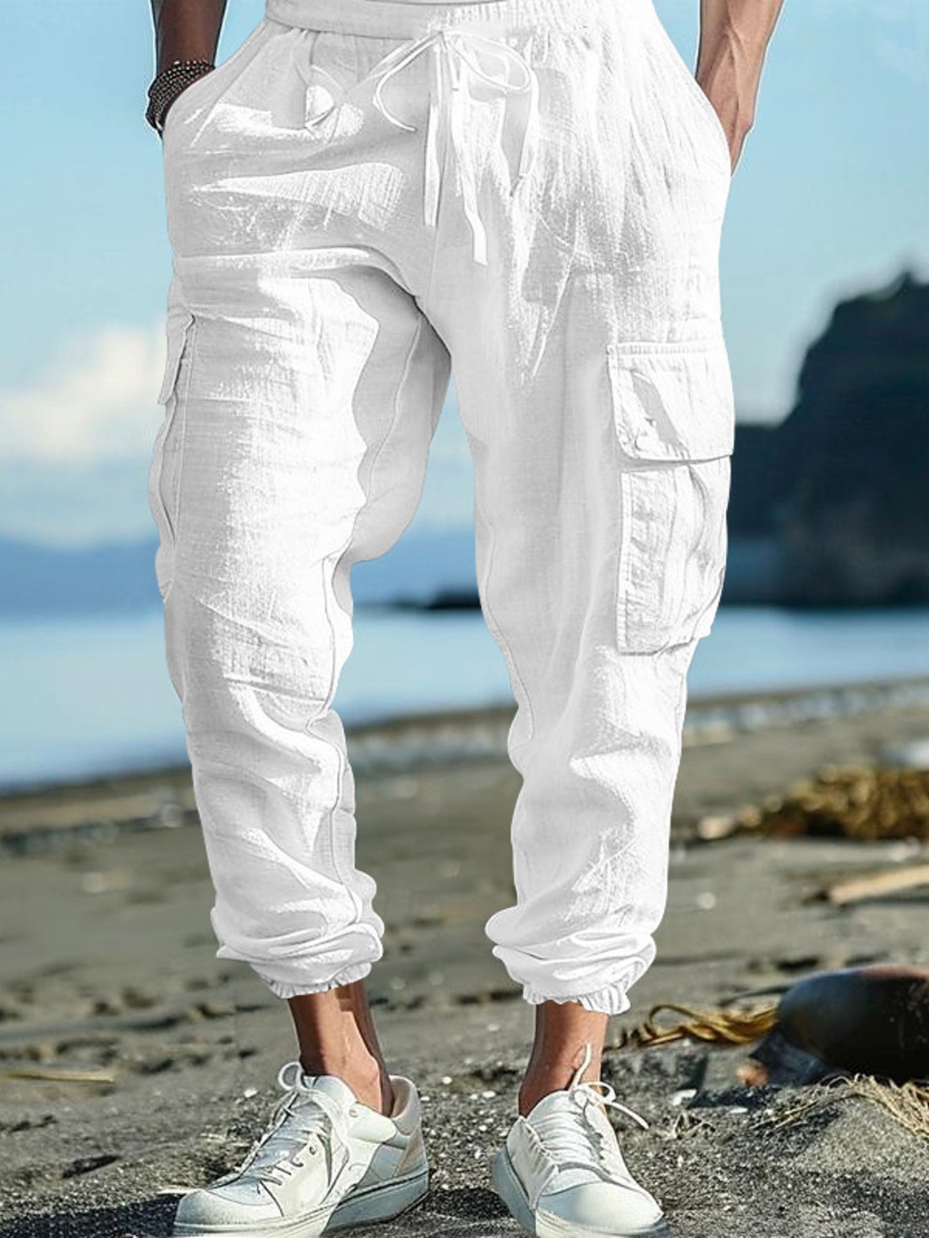 Men's Full Size Casual Cargo Pants with Drawstring Waist Plus Size