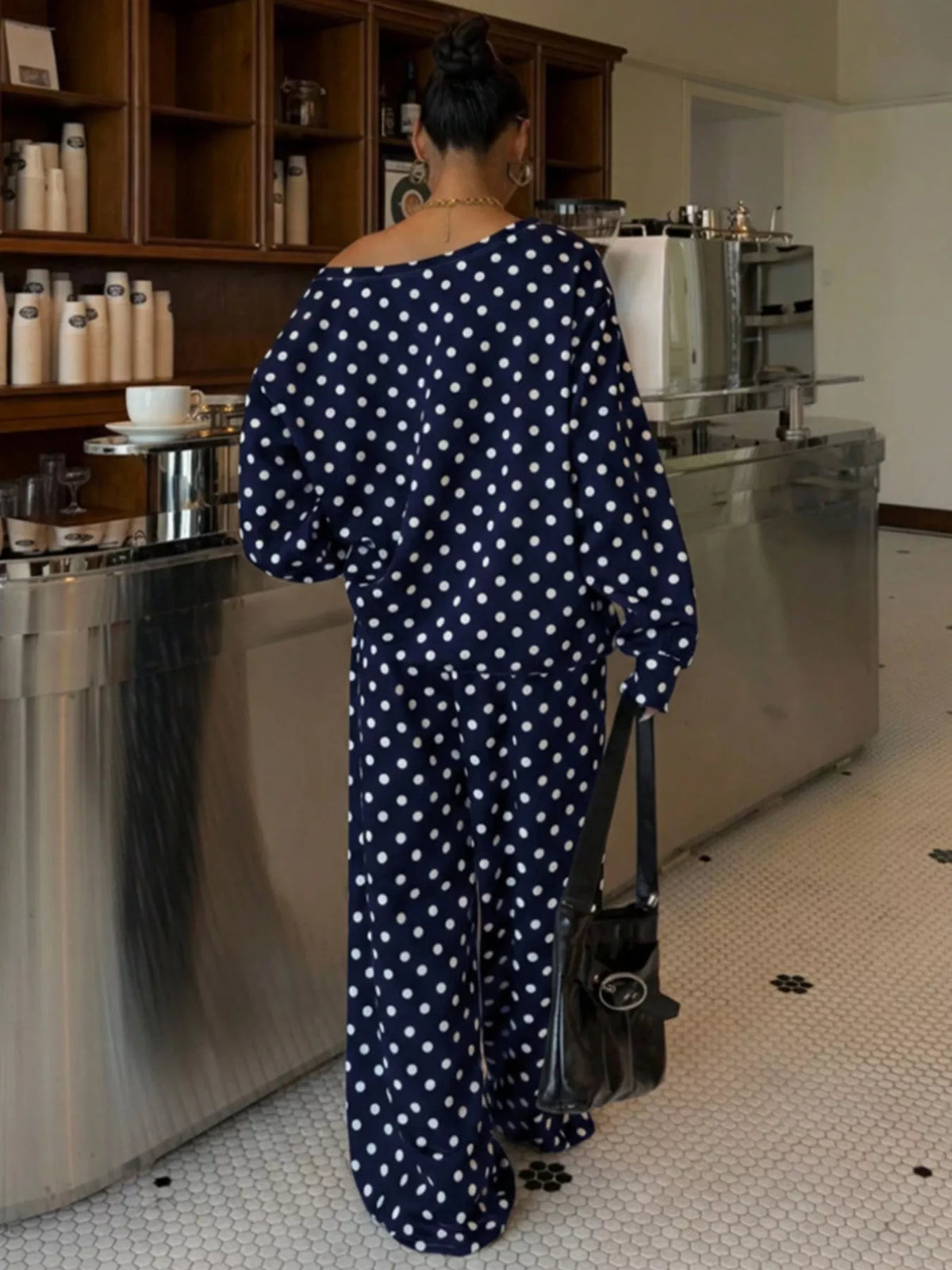 Polka Dot Long Sleeve Top and Pants Set