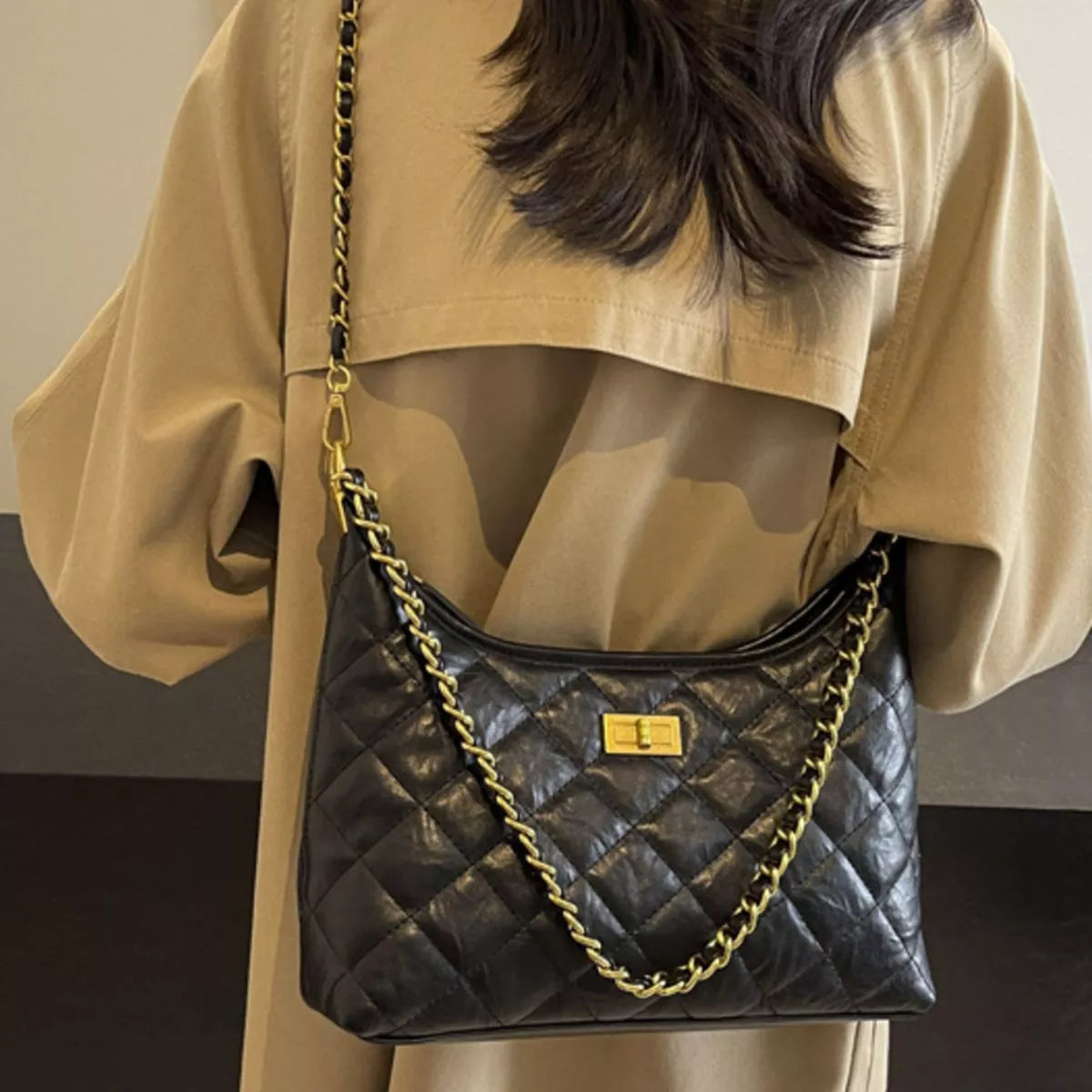 Quilted Leather Chain Crossbody Bag