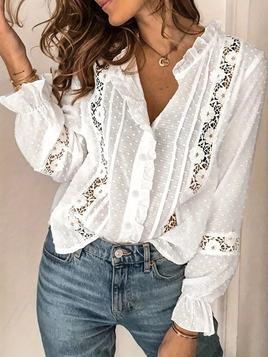 Lace Trimmed Swiss Dot Shirt