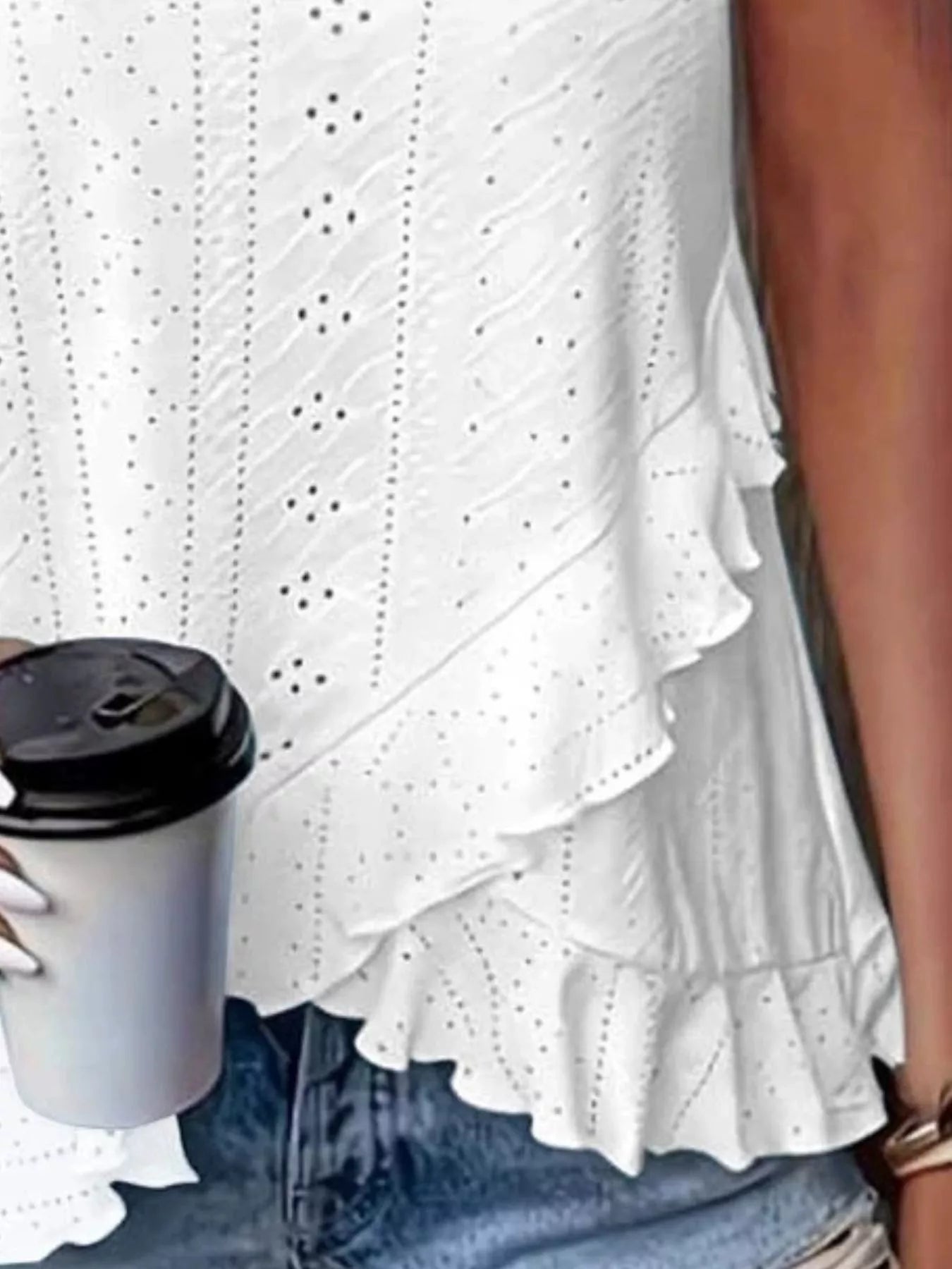 V-Neck Eyelet Ruffled Tank Top