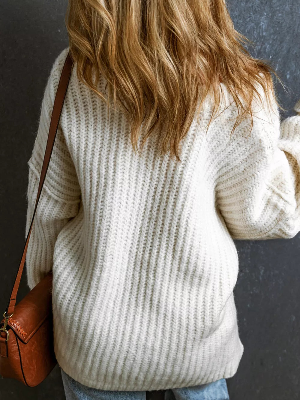 Ribbed Knit Round Neck Slouchy Chunky Sweater