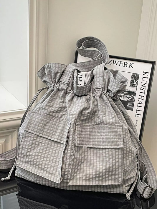 Convertible Plaid Drawstring Backpack Bag