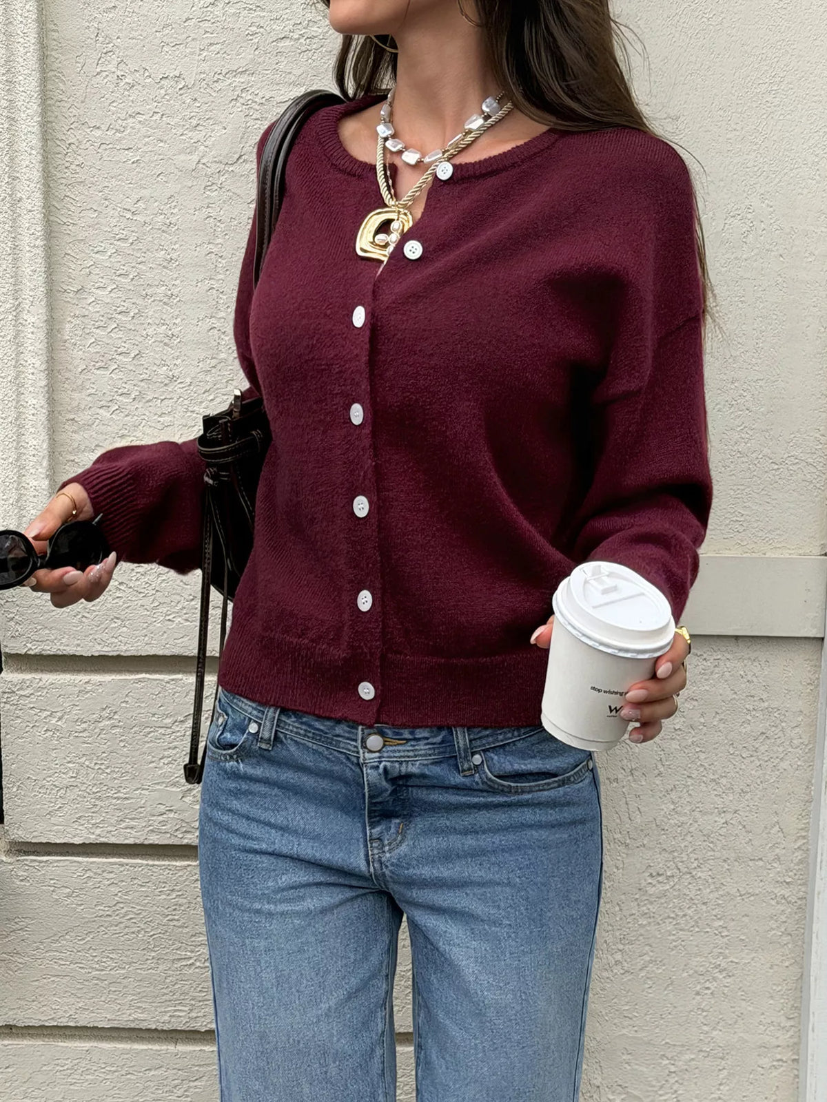Button-Down Dropped Shoulder Cardigan