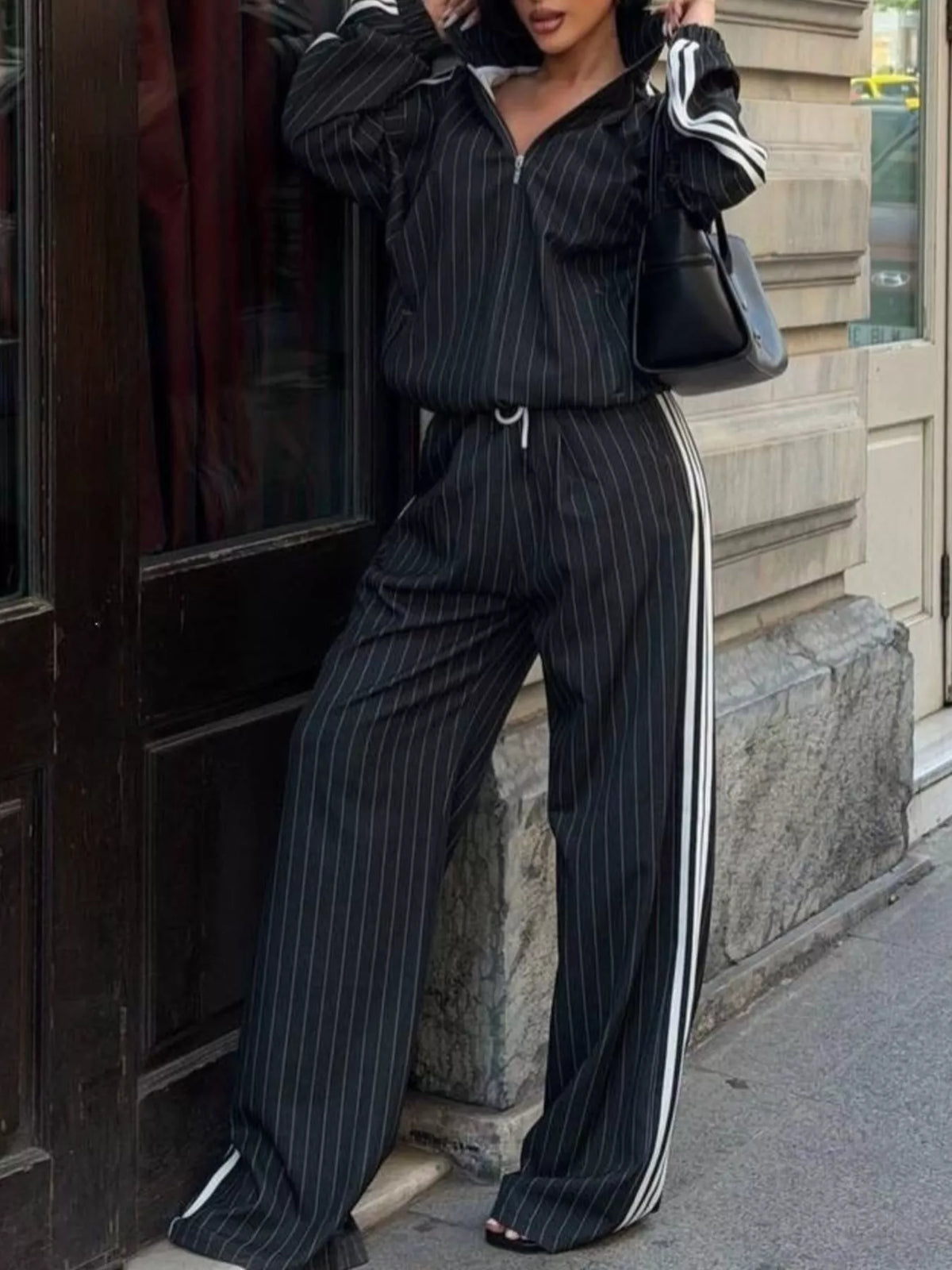 Side Stripe Zip Up Jacket and Pants Set
