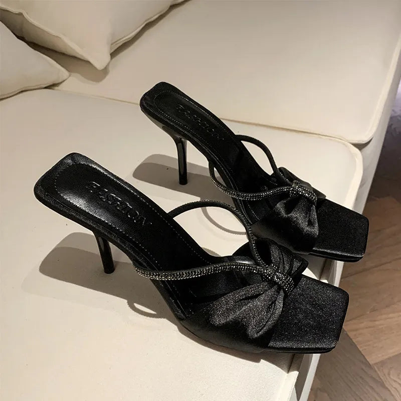 Rhinestone Mid Heel Sandals