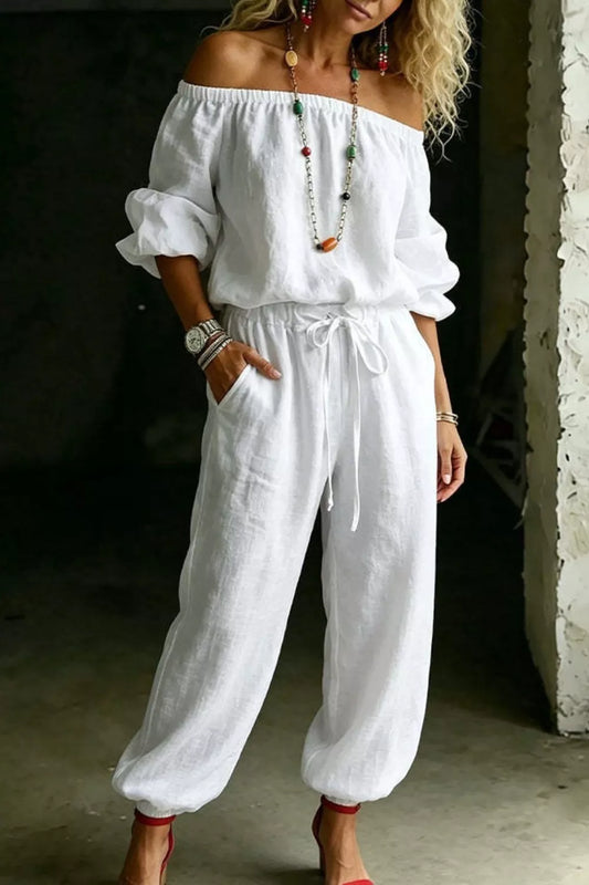 Full Size Off-Shoulder Top and Pants Set Plus Size