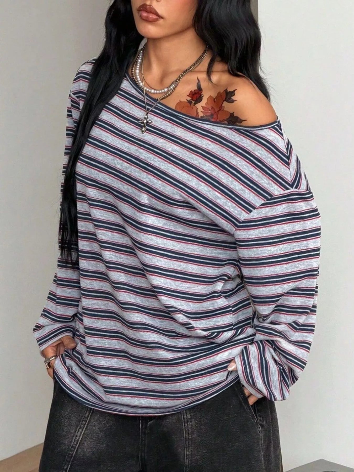 Striped Boat Neck Long Sleeve T-Shirt