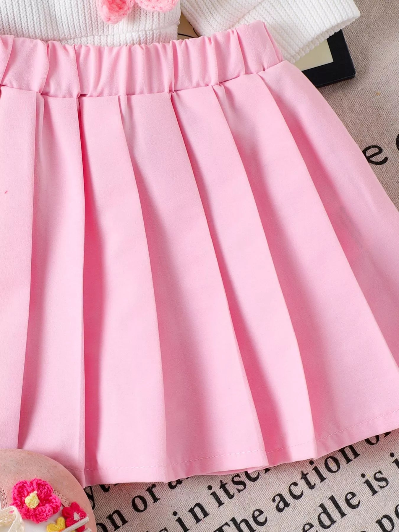 Children's Bow Button Up Cardigan and Pleated Skirt Set