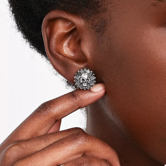 Halloween Skull Sunflower Stud Earrings