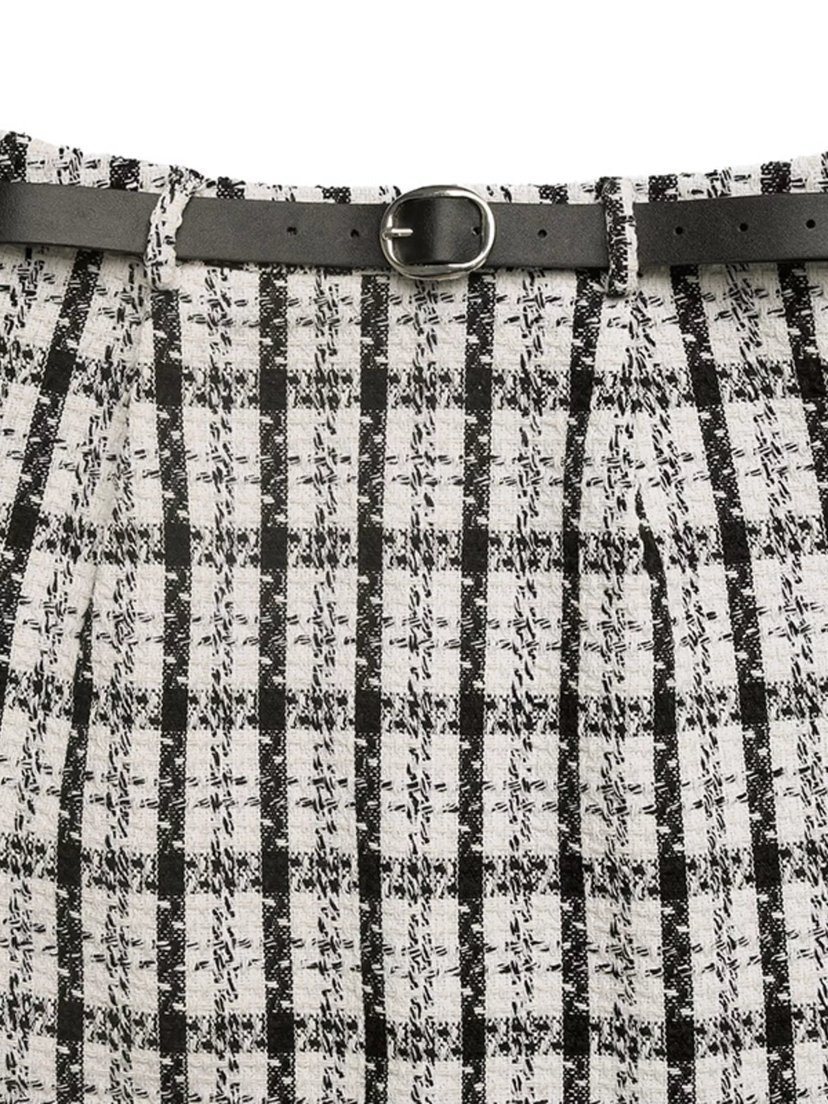 High-Waisted Tweed Plaid Midi Skirt