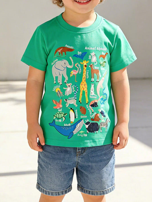 Children's Animal Alphabet Print Short Sleeve T-Shirt