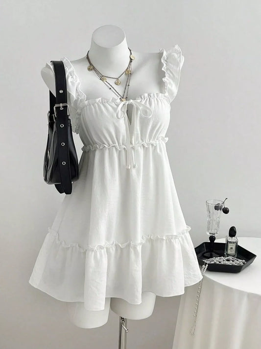 Frill Tie Front Mini Dress