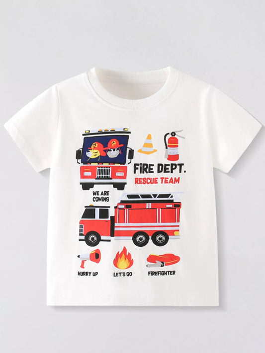 Children's Fire Truck Graphic Short Sleeve T-Shirt