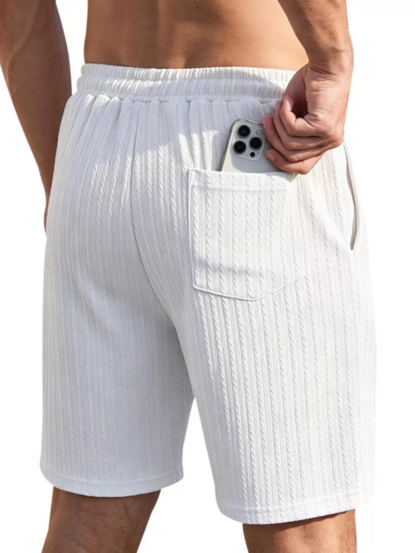 Men's Full Size Casual Texture Drawstring Shorts Plus Size