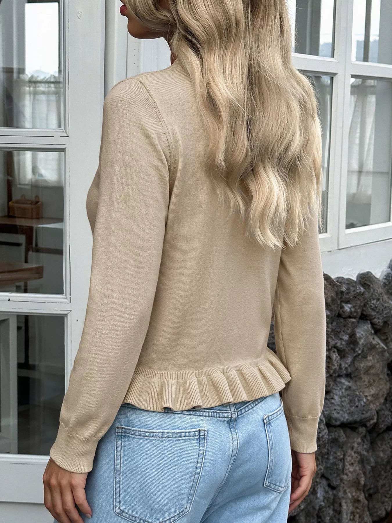 Ruffle Hem Button-Up Cardigan