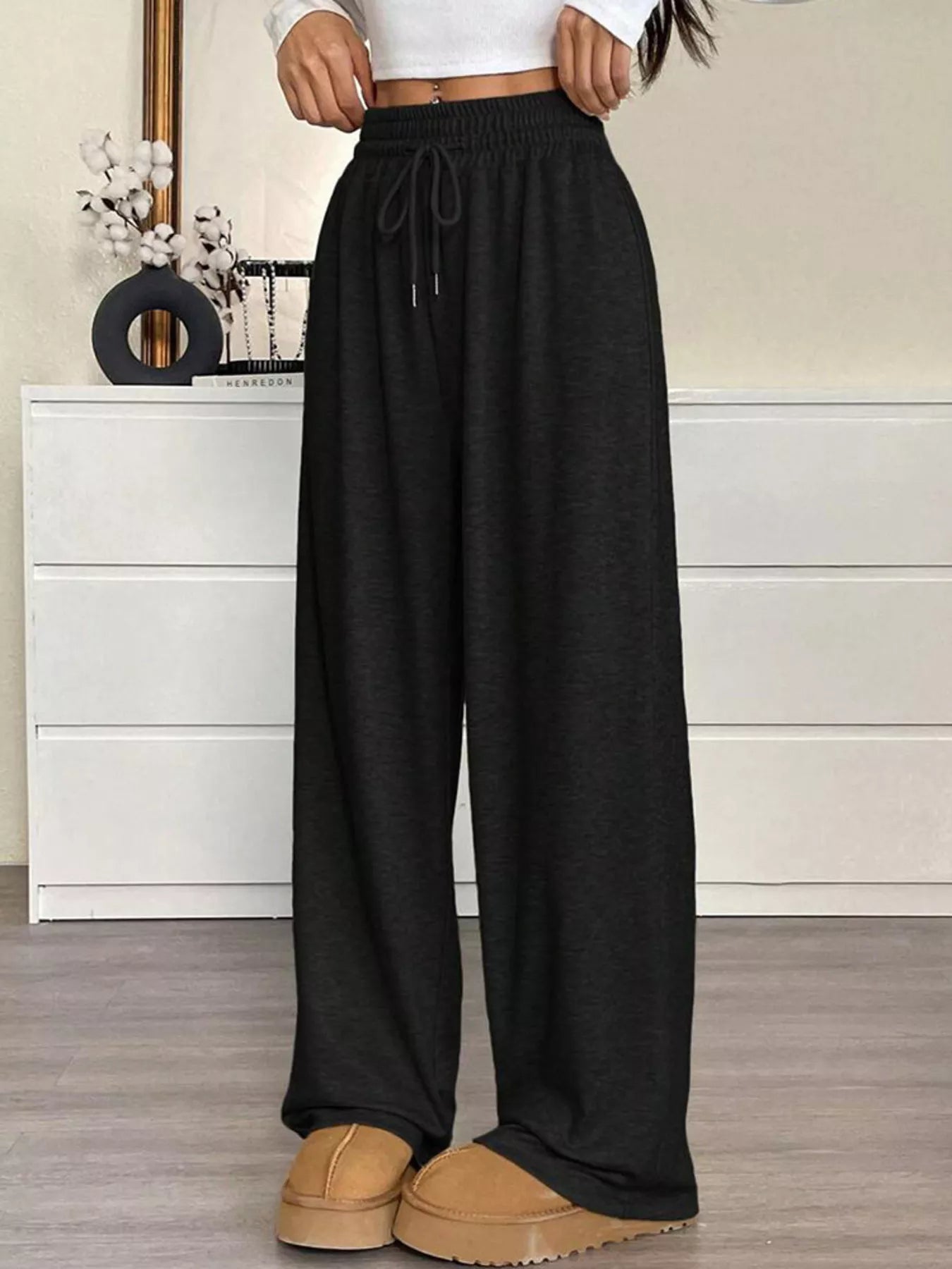 High-Waisted Wide-Leg Pants with Drawstring