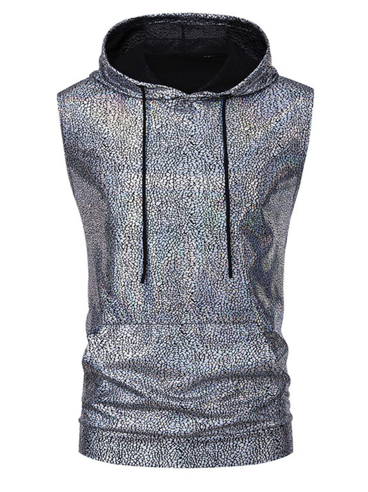 Men's Drawstring Sleeveless Hooded Top