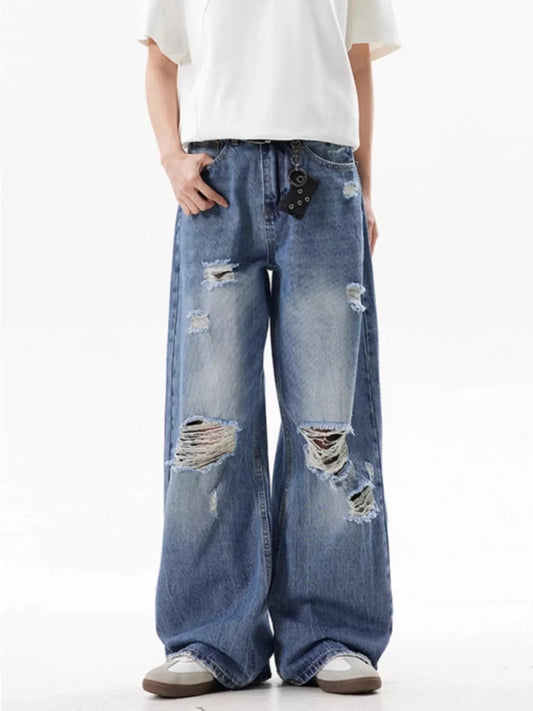 Men's Full Size Ripped Wide Leg Jeans Plus Size