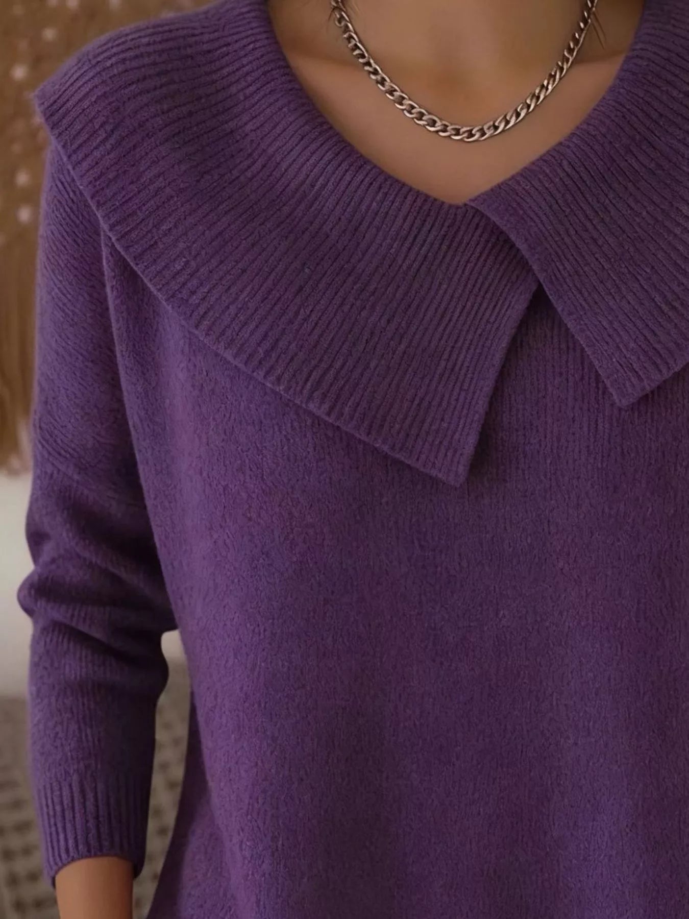 Full Size Solid Color Ribbed Hem Sweater Plus Size