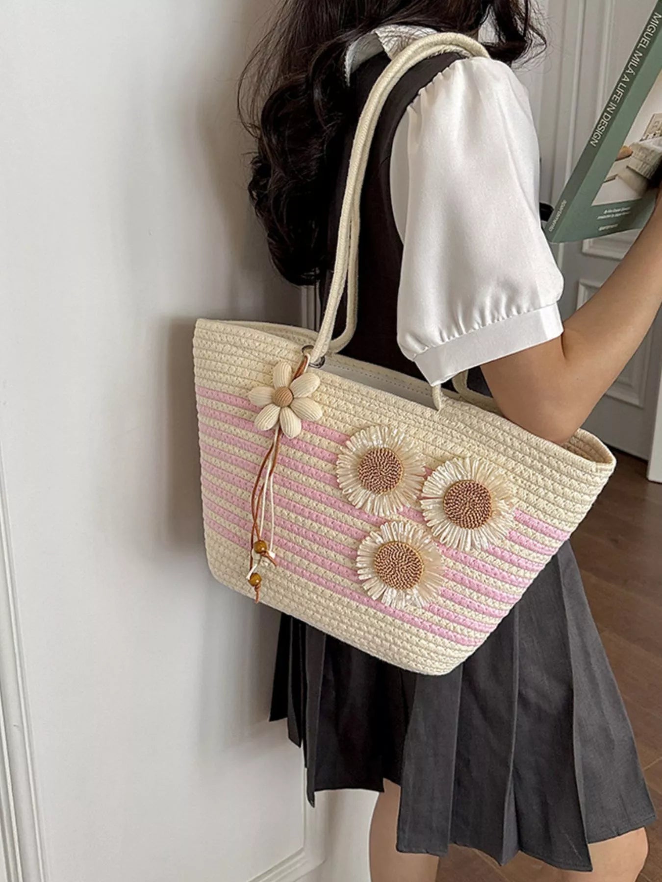 Sunflower Straw Woven Shoulder Bag