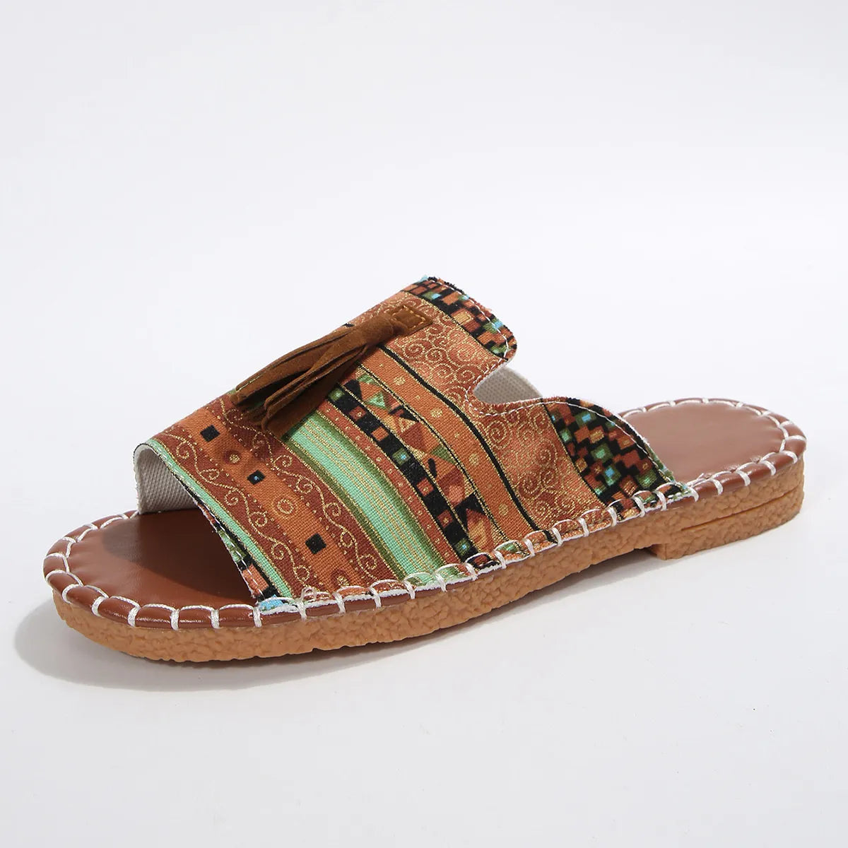 Printed Tassel Flat Sandals