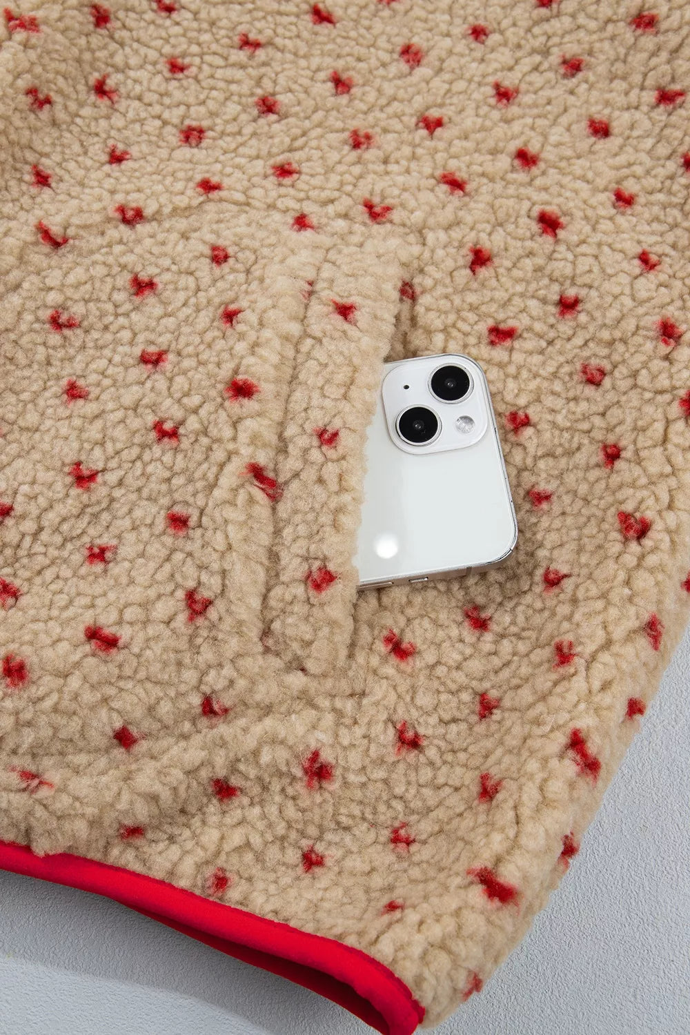 Heart Pattern Fleece Colorblock Collar Long Sleeve Sweatshirt