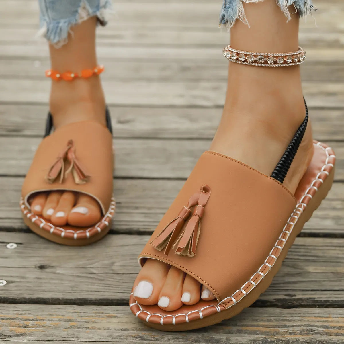 Tassel Detail Flat Sandals