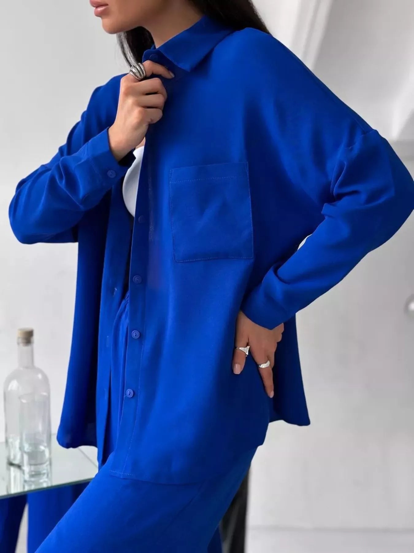 Relaxed Fit Shirt and Wide Leg Pants Set