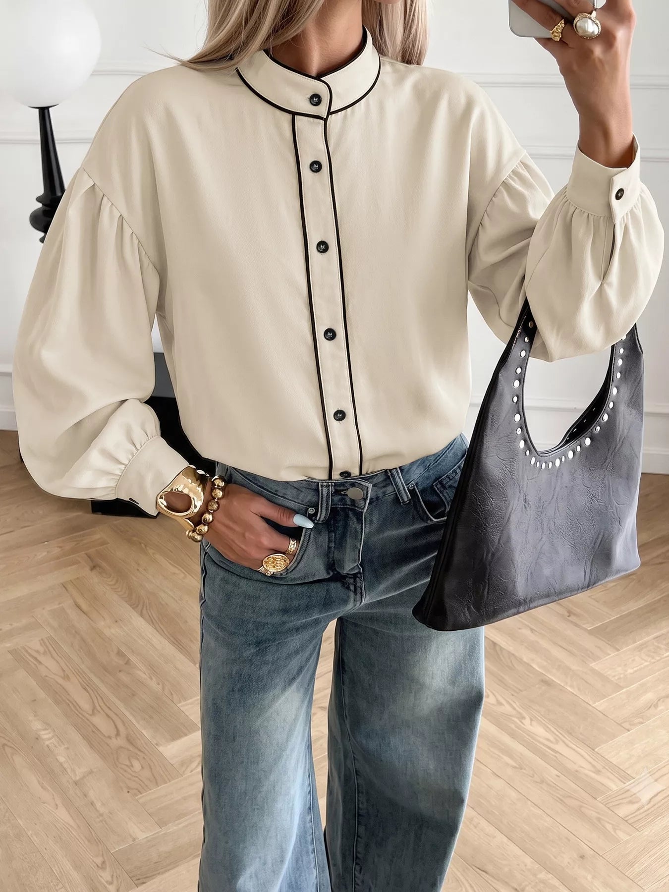 Contrast Trim Long Sleeve Shirt