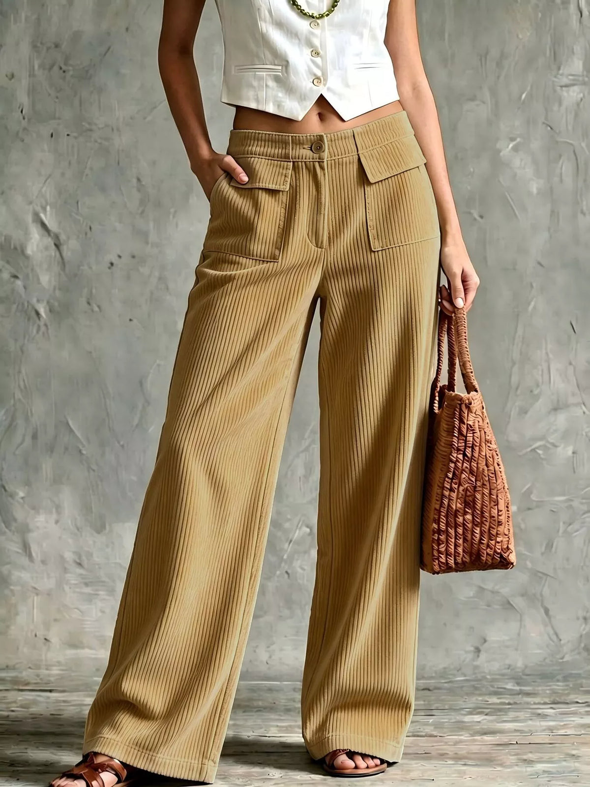 Full Size Wide-Leg Corduroy Pants Plus Size