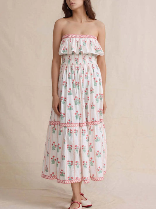 Floral Strapless Ruffle Dress