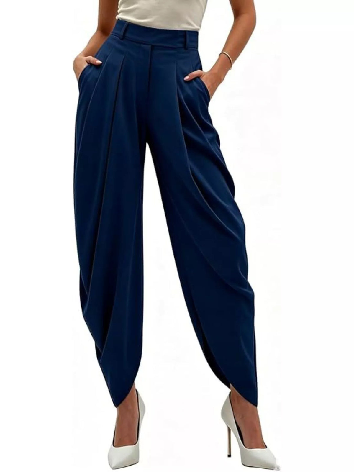High-Waisted Pleated Drape Pants
