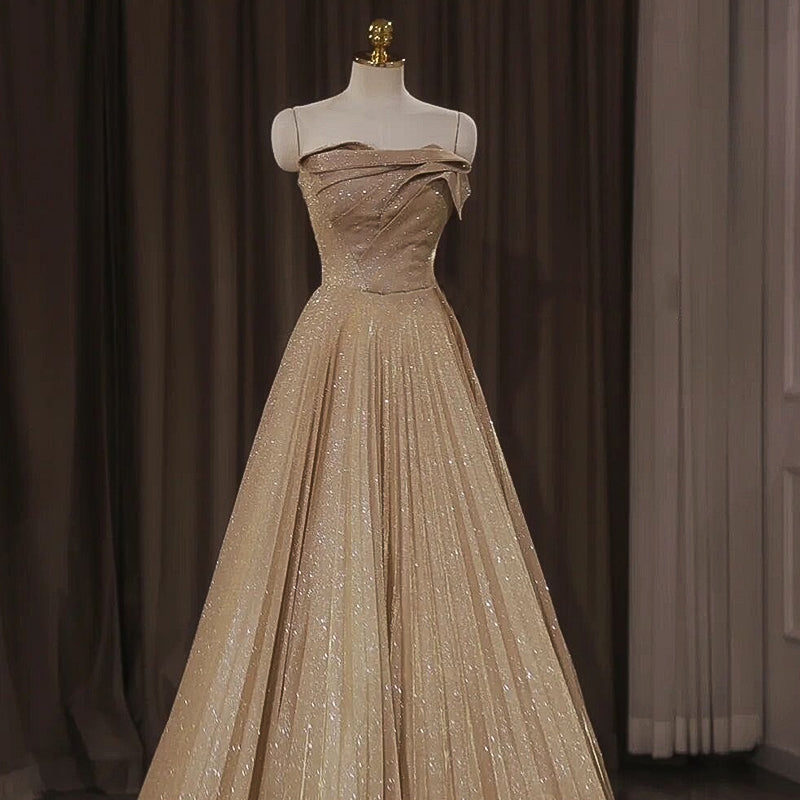 Women's High End Champagne Color Annual Meeting Evening Dress