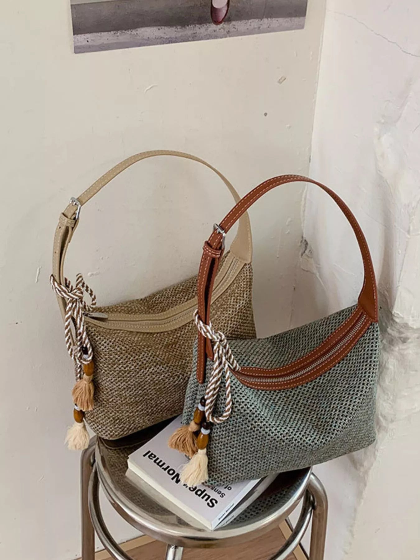 Woven Shoulder Bag with Tassel