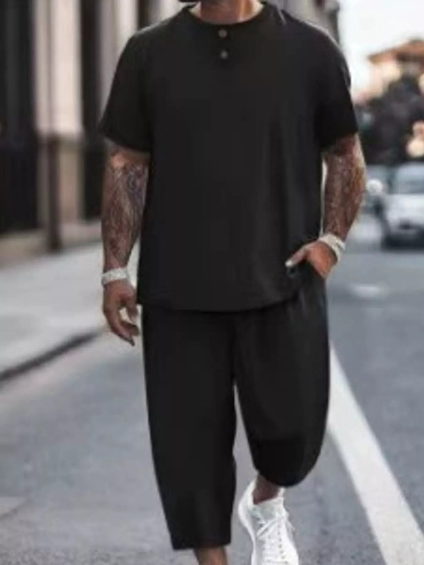 Men's Plus Size Casual Short Sleeve Top and Pants Set