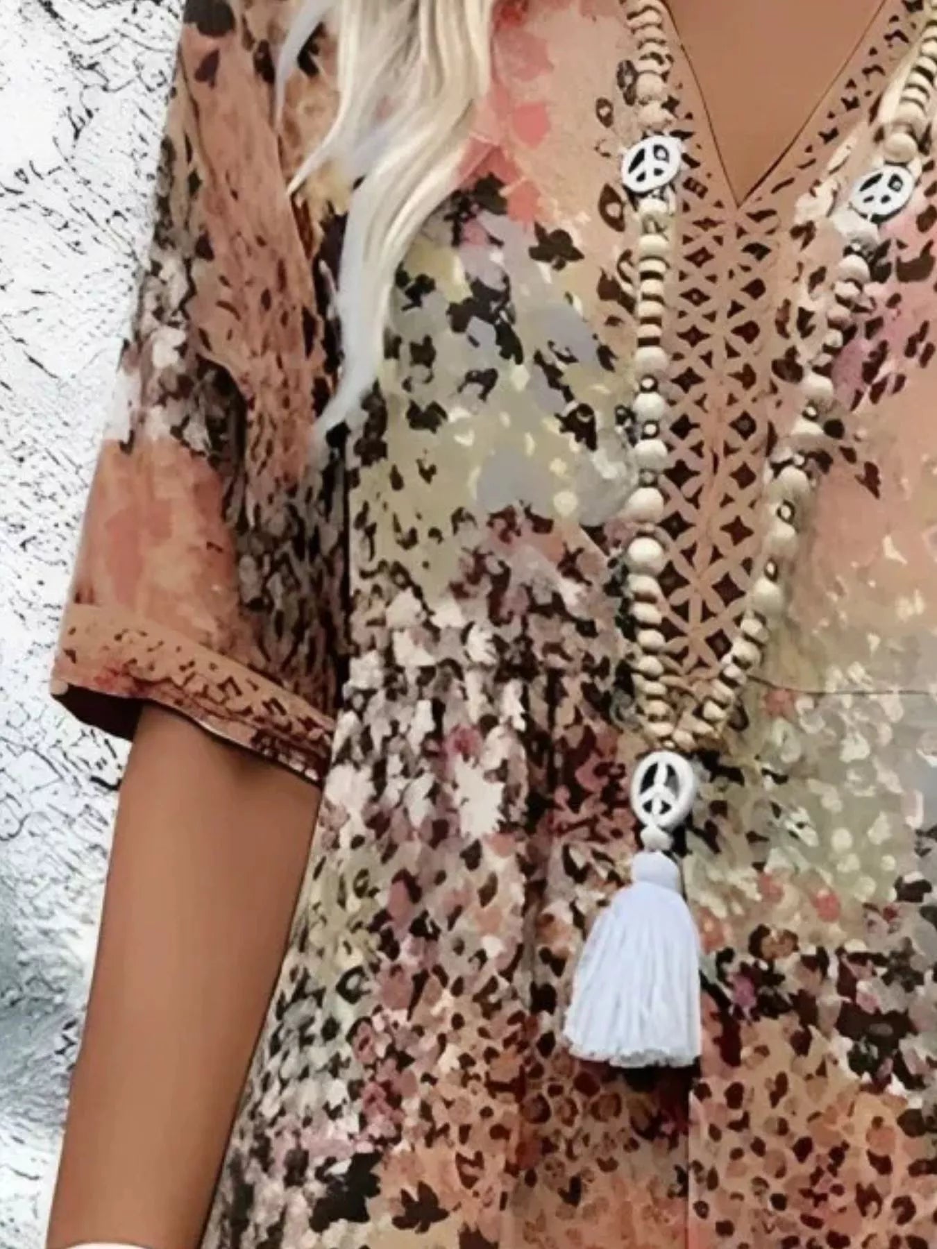 Full Size Printed V-Neck Half Sleeve Dress Plus Size