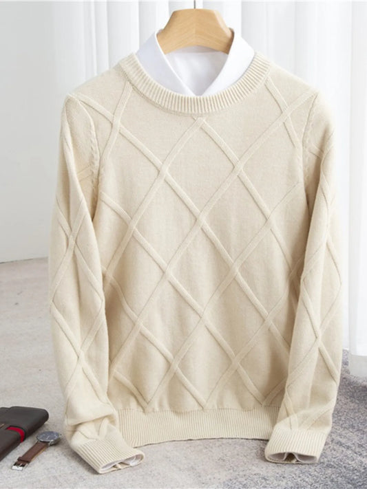 Men's Full Size Diamond Pattern Long Sleeve Sweater Plus Size