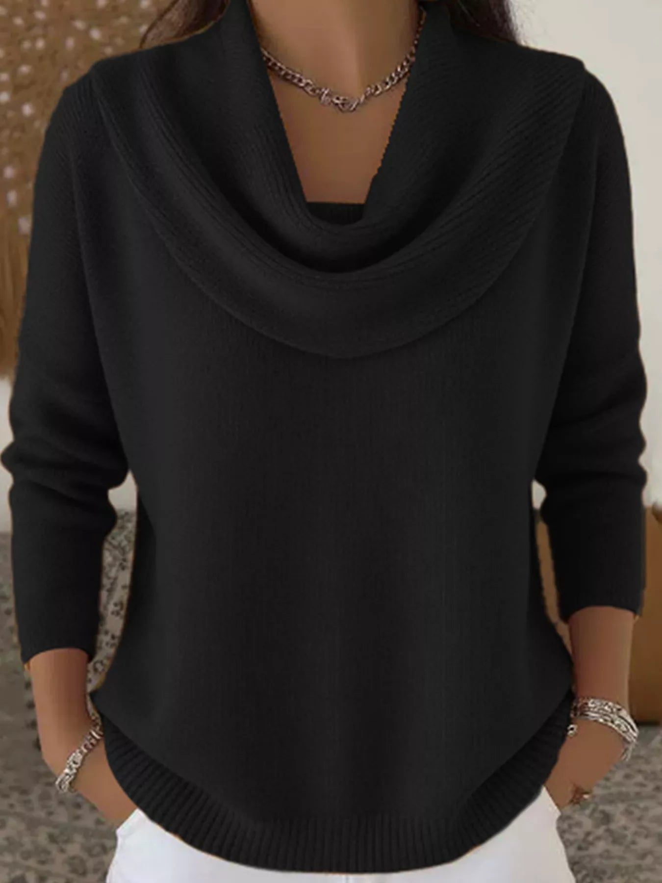 Drape Neck Long Sleeve Knit Top
