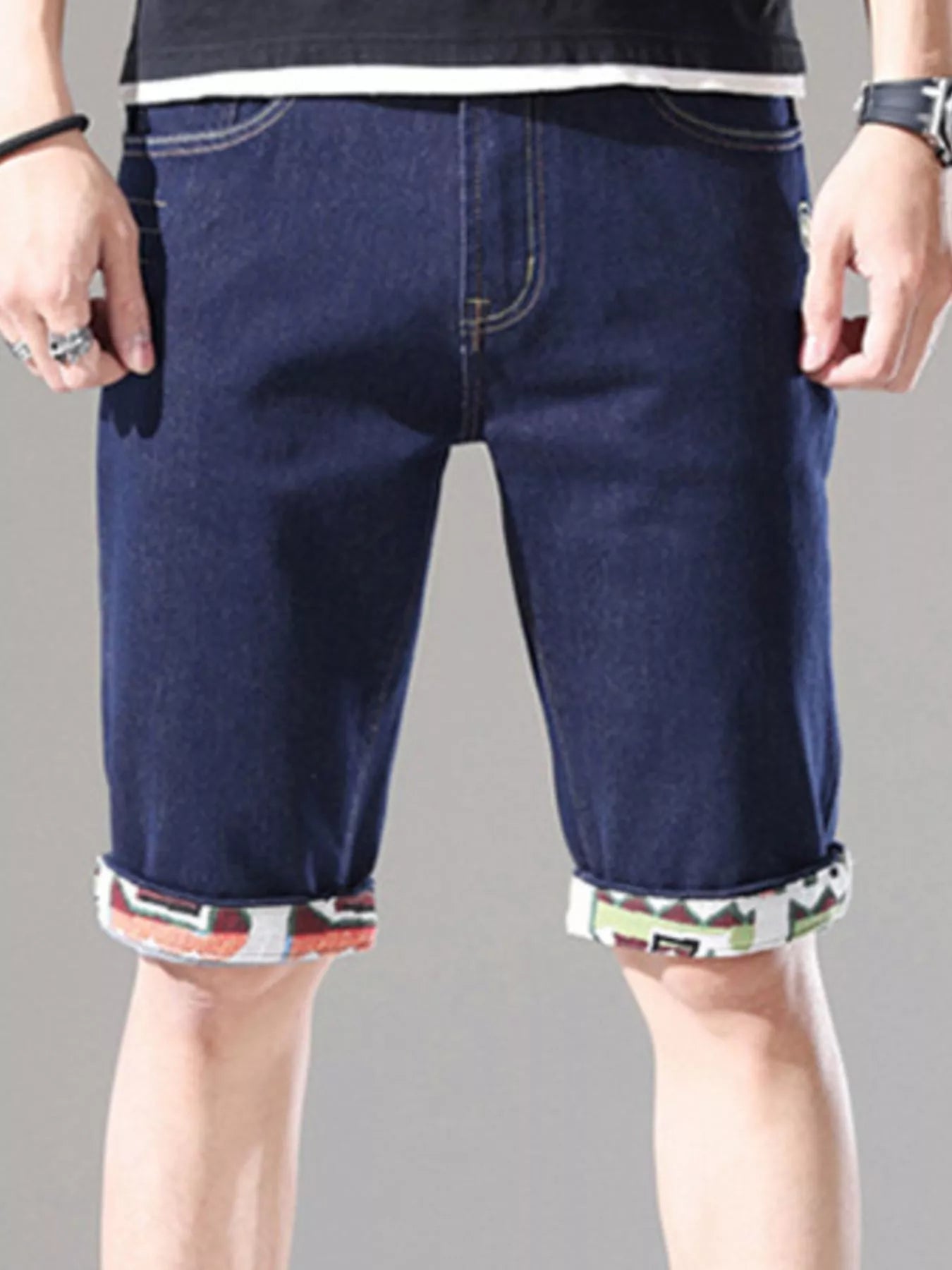 Men's Wash Denim Shorts with Rolled Cuffs