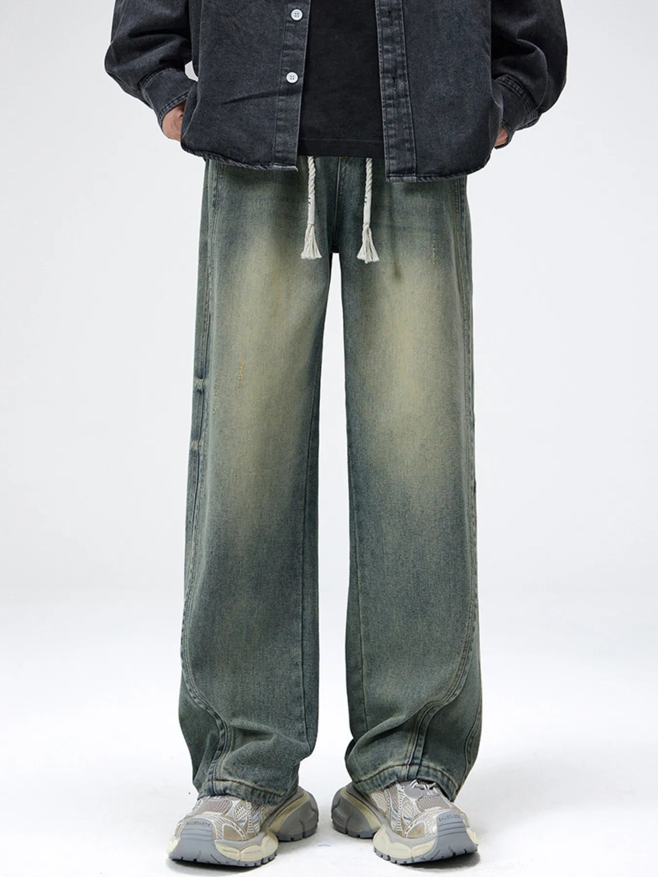 Men's Plus Size Drawstring Wide Leg Jeans