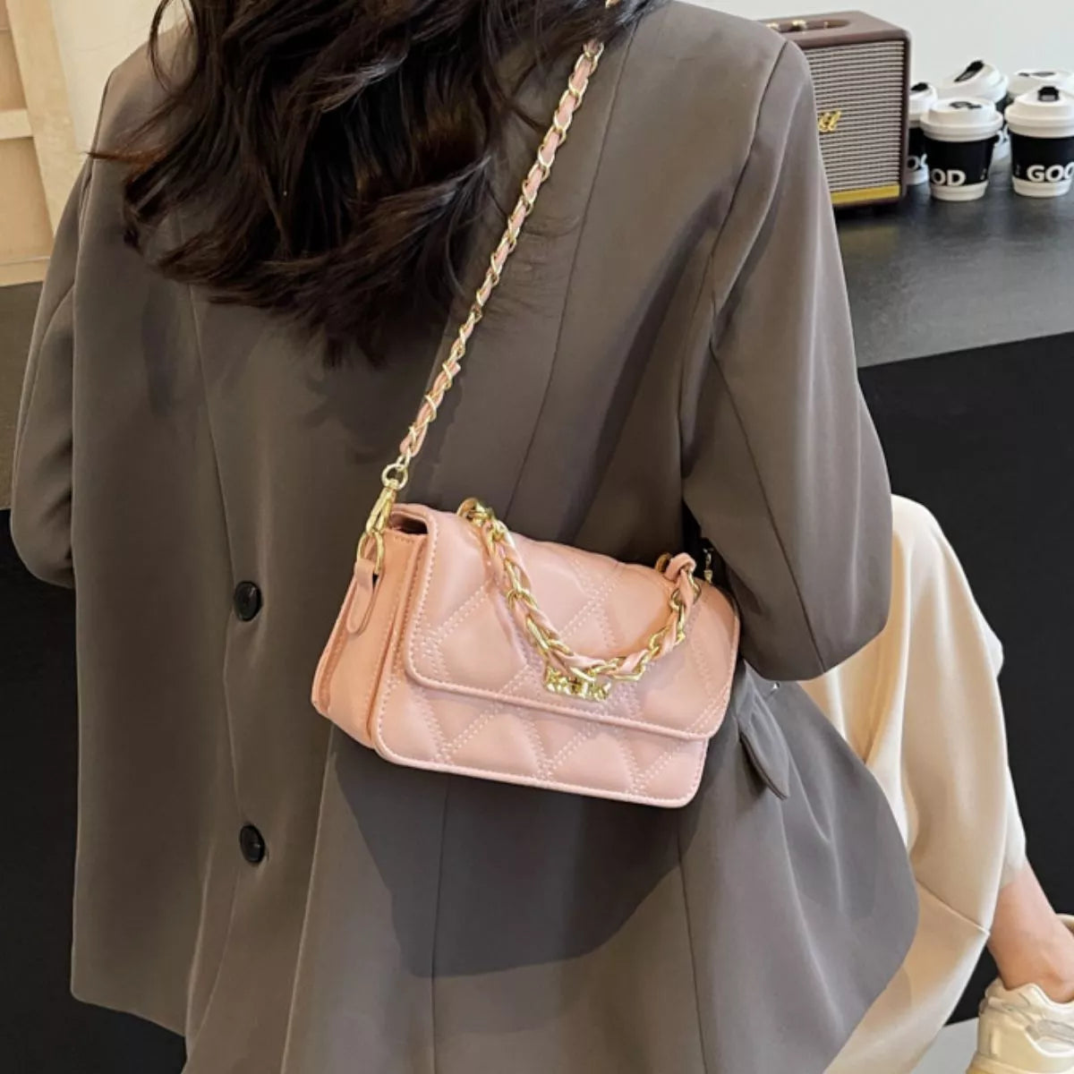 Quilted Chain Strap Crossbody Bag