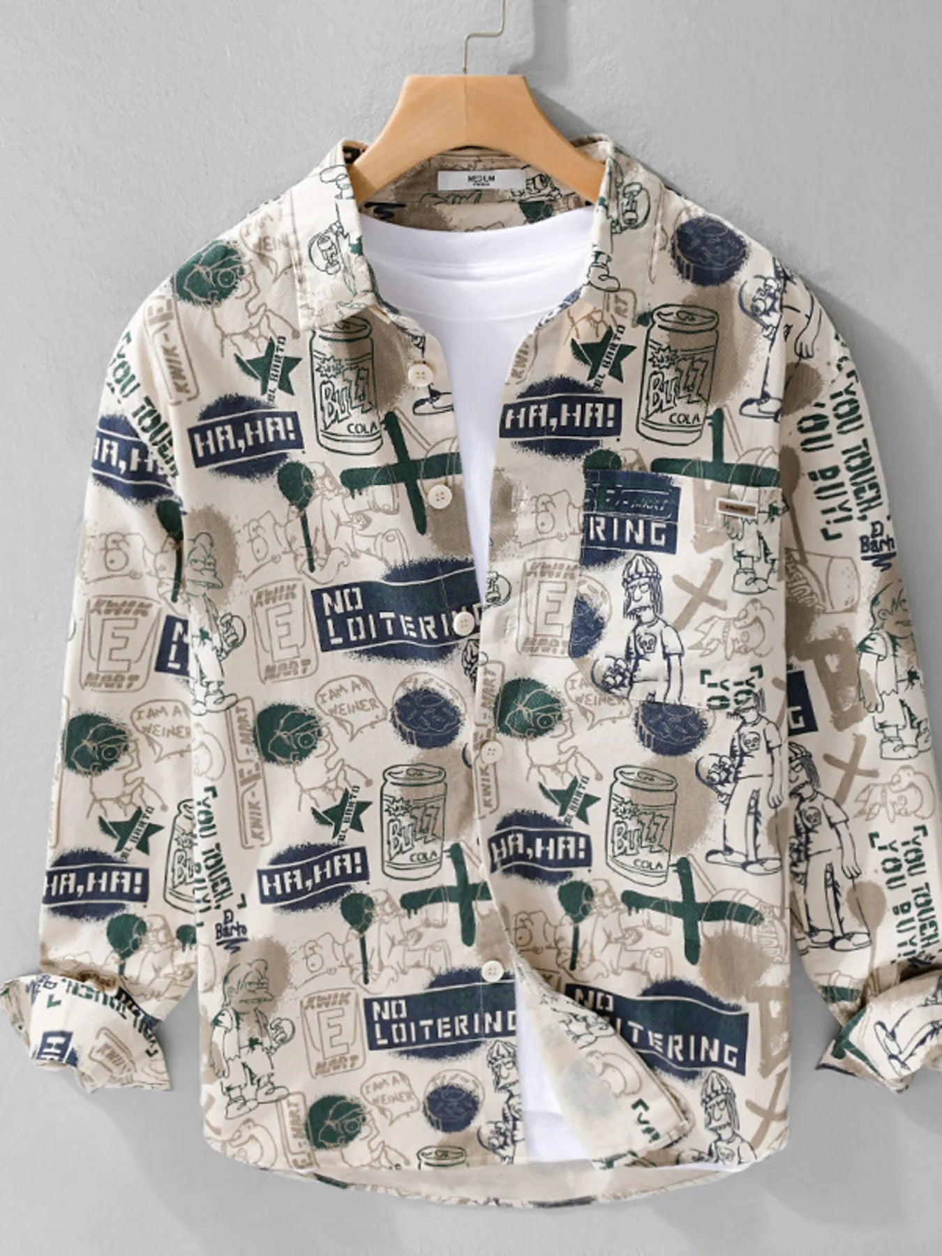Men's Plus Size Printed Button Up Long Sleeve Shirt