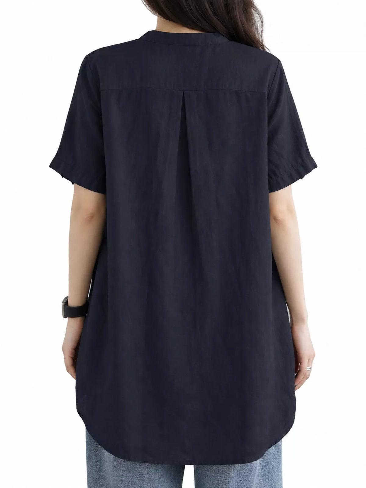 Full Size Notched Short Sleeve Oversize Blouse Plus Size