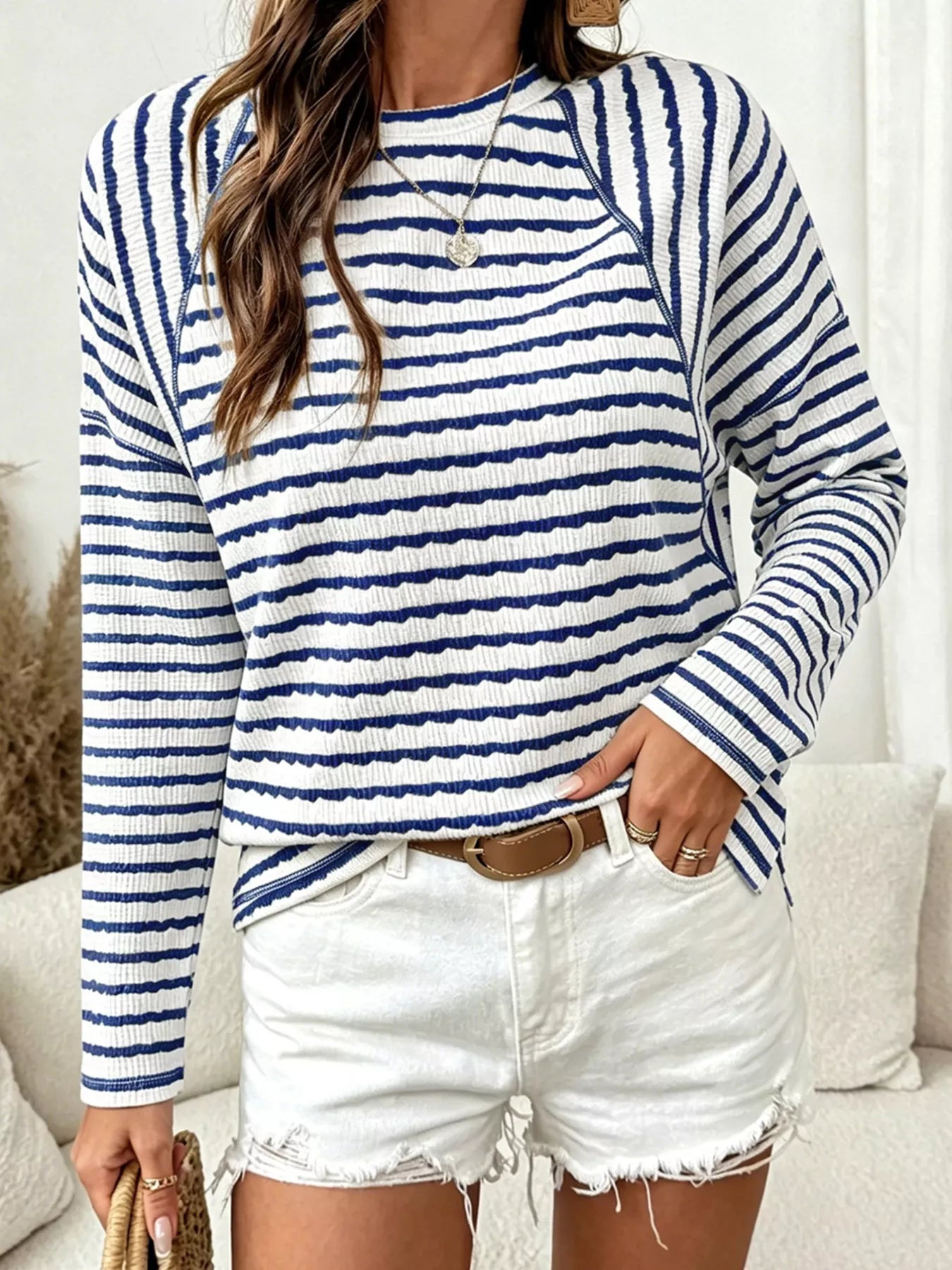 Casual Striped Raglan Sleeve Long-Sleeve T-Shirt