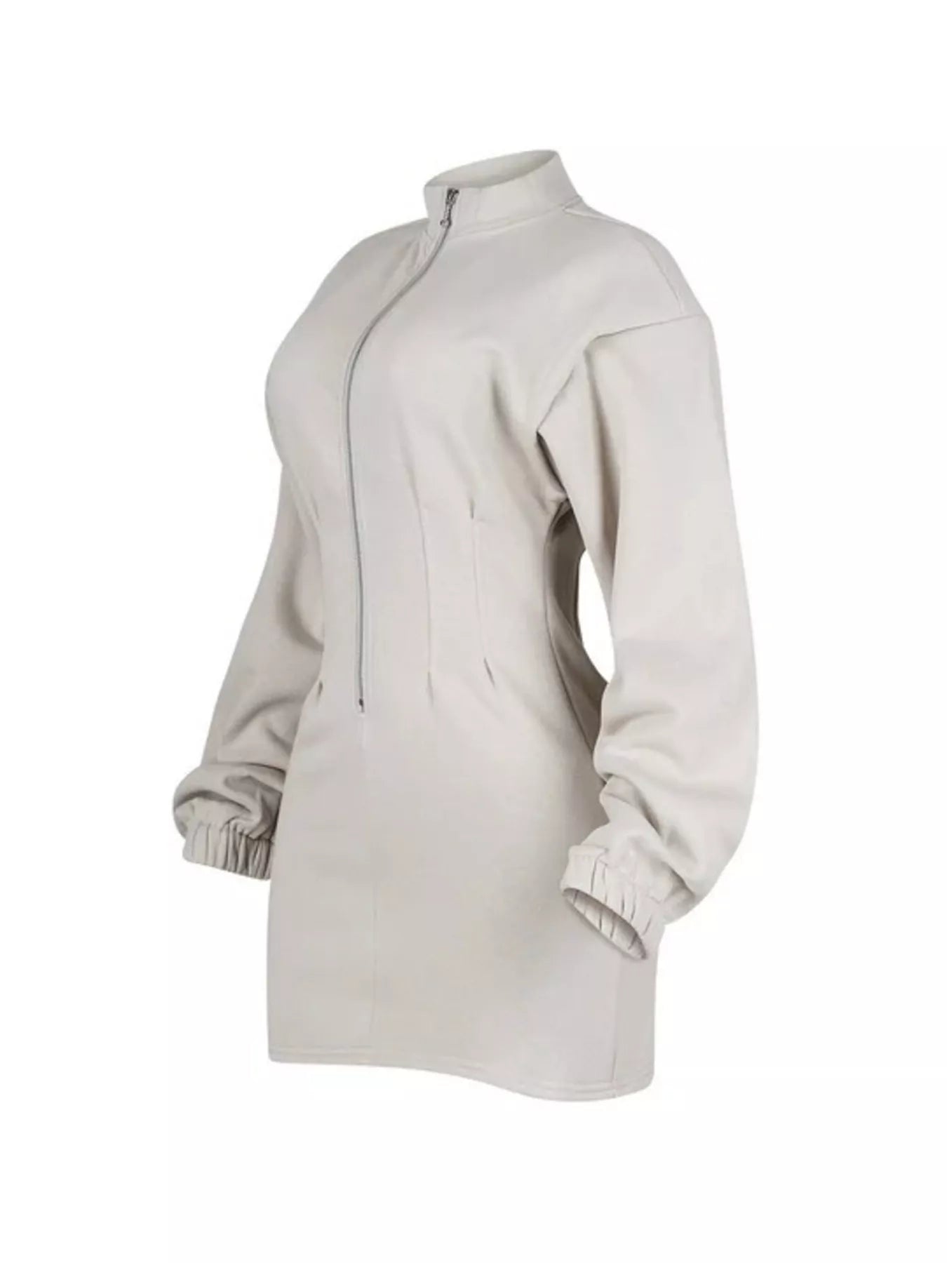 Casual Zip-Up Long Sleeve Mini Dress