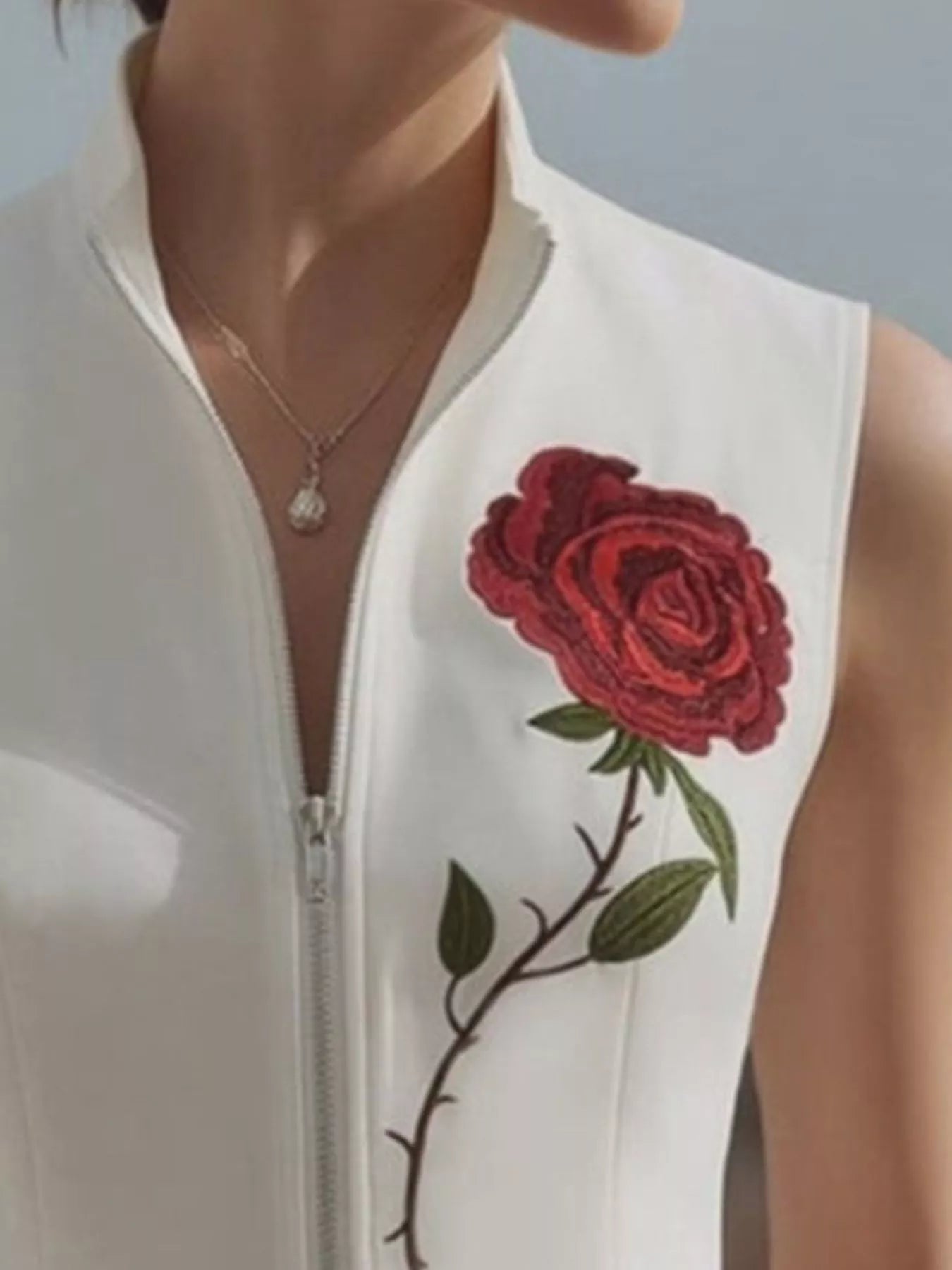 Rose Zip Up Sleeveless Shirt