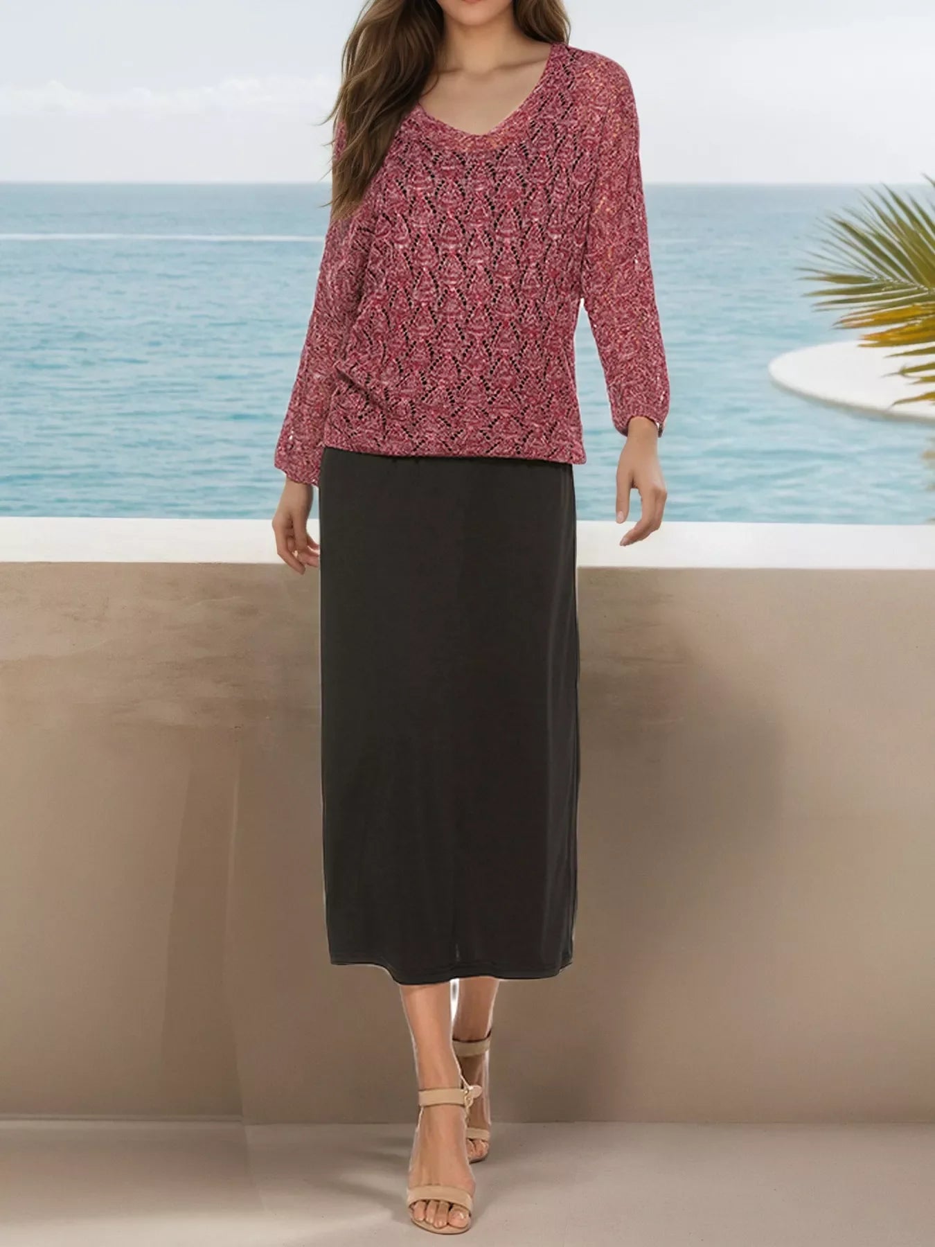 V-Neck Textured Knit Top