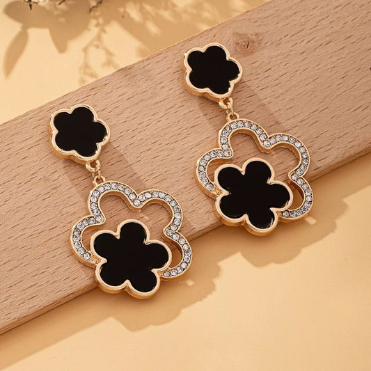 Lucky Clover Dangle Earrings with Rhinestone Accents